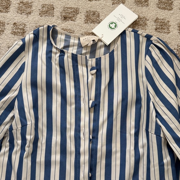NWT Sézane Celeste Blue and White Striped Blouse Shirt Sz 4 - Picture 4 of 5